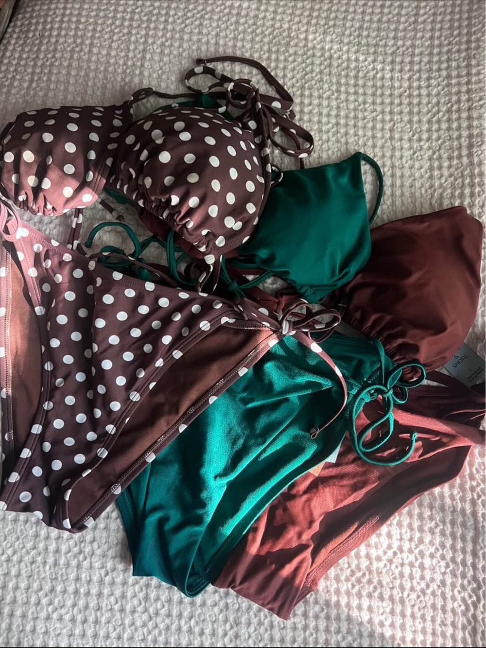 LOT - Polka Dot & Solid Mix Women's Bikini Set - Brown, White & Teal